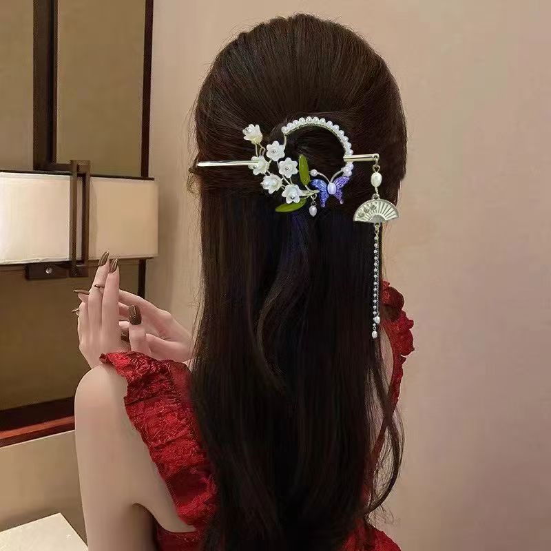 New Chinese-style lily of the valley tassel hairpin, Chinese-style Hanfu cheongsam, step tassel coiled hair hairpin, super ethereal and elegant hair hairpin Specification drawing