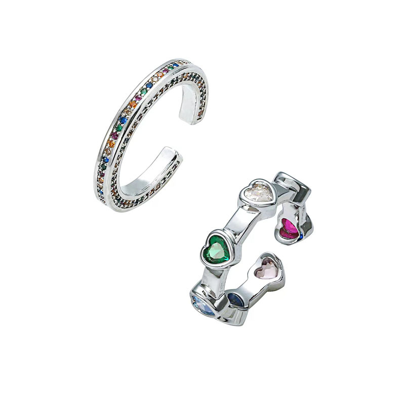 ins Cold and elegant, light luxury, colorful heart-shaped zircon open ring, a niche design for women, with a unique and versatile style Item Picture