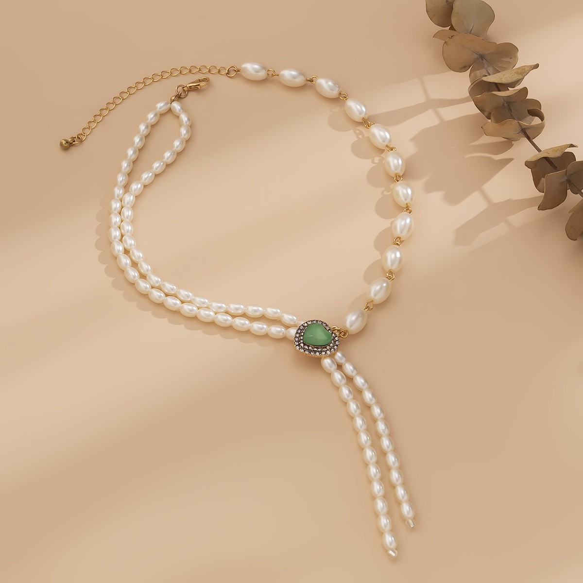 European and American cross-border jewelry, retro and asymmetrical imitation pearl tassel necklace, versatile and beloved micro-inlay necklace for women details Picture