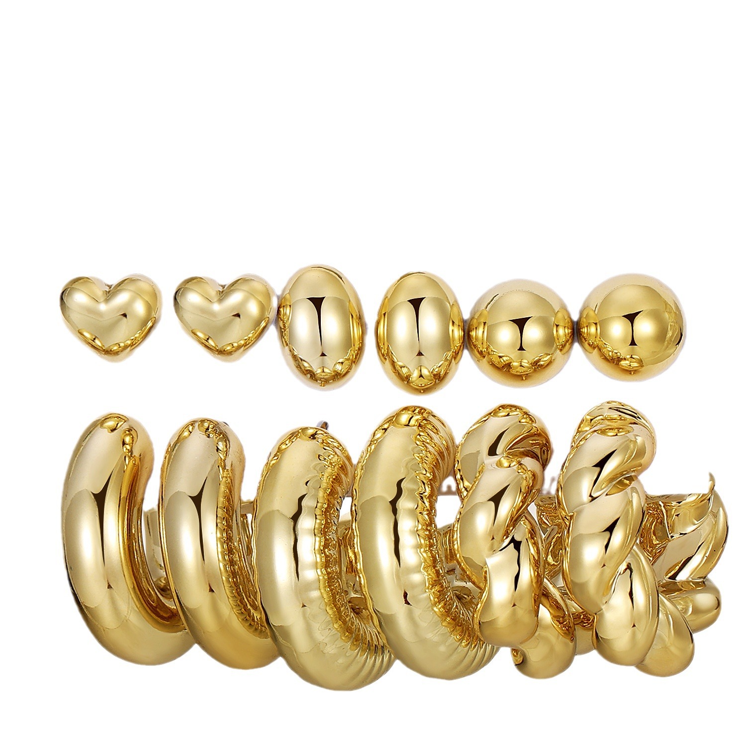 Wholesale of 6 pairs of new high-end golden teardrop earrings and creative C-shaped earrings from cross-border sources Item Picture
