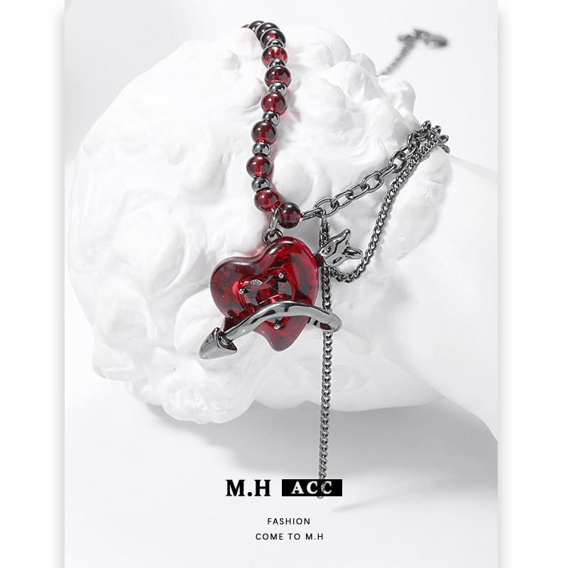 Cupid Heart Pearl necklace with a light luxury and high-end feel, spicy girl style sweater chain, niche design, romantic and light luxury pendant Specification drawing