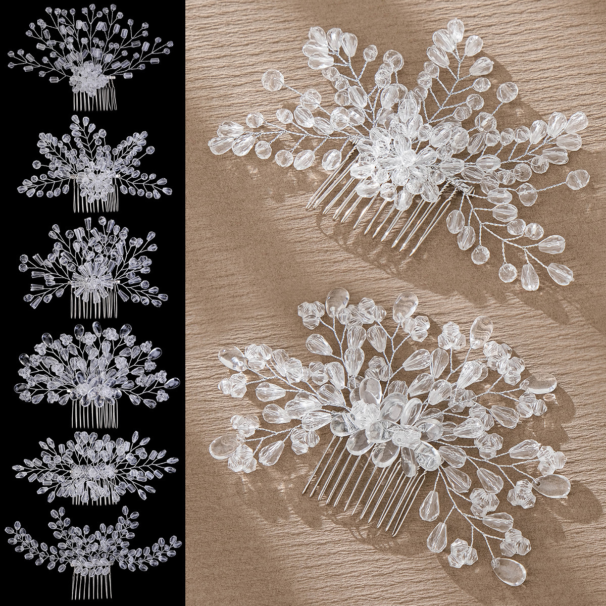 Cross-border bride wedding headwear: Crystal insert comb, ancient-style photo album, hair accessories, beautiful handcrafted beaded pearl comb full figure