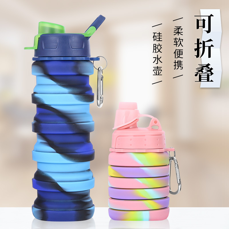 Outdoor sports silicone folding water cup, cross-border food-grade cycling, running, sports, travel and fitness portable water bottle full figure