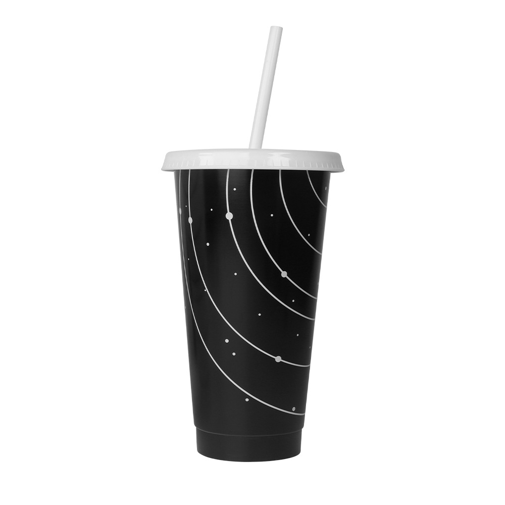 Factory stock: 710ML large-capacity starry sky straw cup, pp single-layer high appearance level, black and white two plastic water cups Item Picture