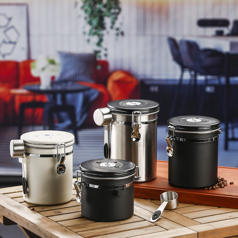 304 stainless steel sealed jar, food-grade coffee bean storage jar, milk powder for reference, candy storage jar, large size with spoon full figure