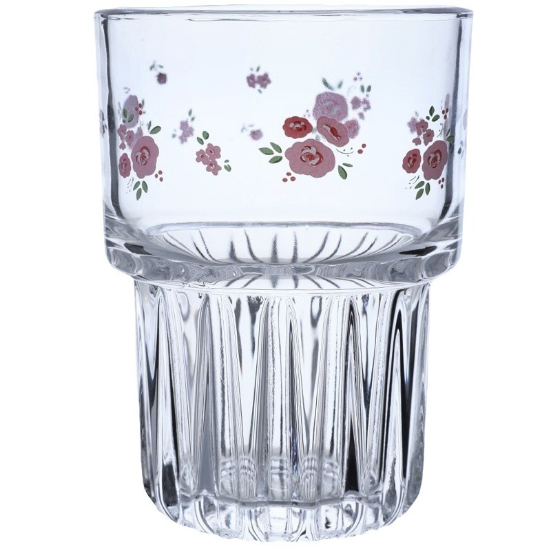 Bolimei French floral style glass cup, cold brew coffee cup, breakfast drinking cup, girlish heart Item Picture