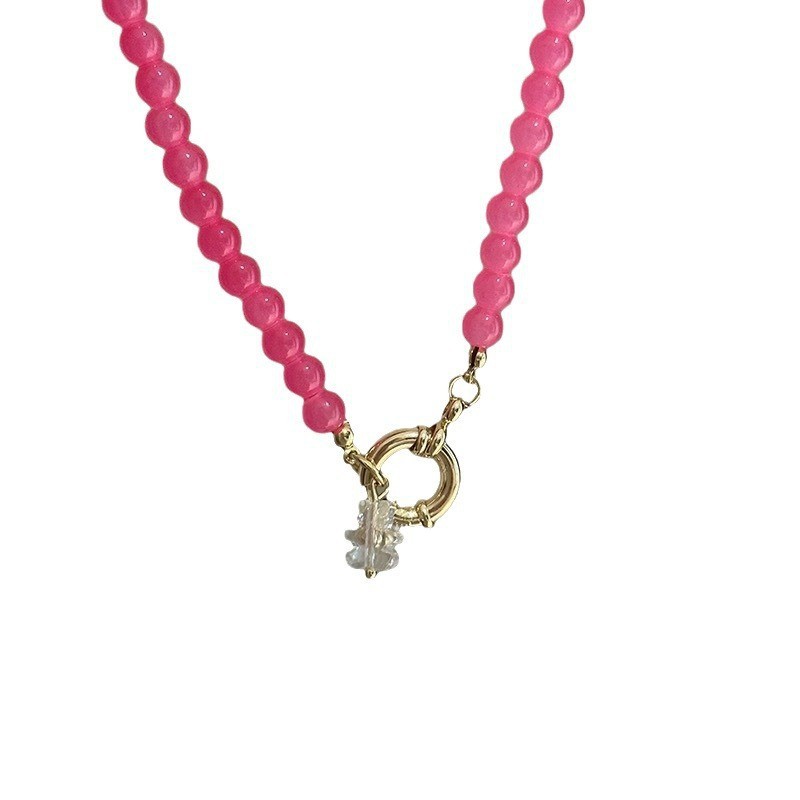Pink glass bead necklace for women, 2024 new style, colorful bead, niche design, simple necklace accessory wholesale Item Picture