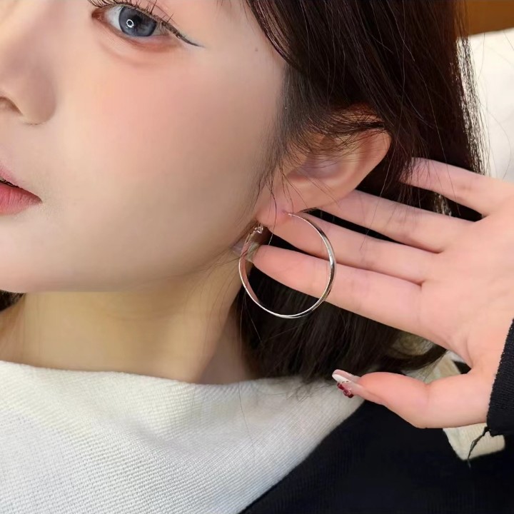 2025 New bestsellers: Hoop earrings for women, a light luxury and high-end look, plain hoop autumn and winter earrings, exaggerated large ear rings and stud earrings Specification drawing