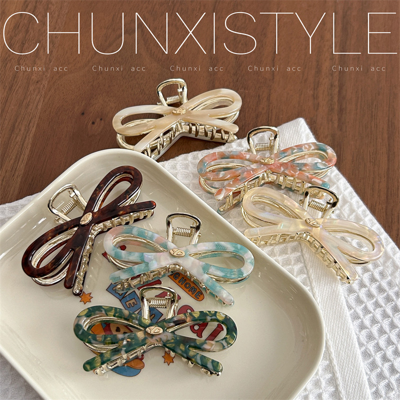 YD Internet celebrity Korean version sweet bow acetate shark clip, half hair bun at the back of the head, hair clamp, cute hair clip full figure