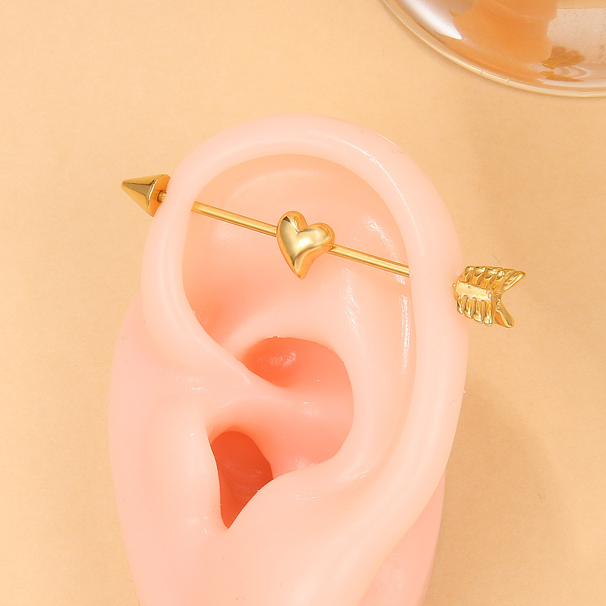 Cross-border best-selling stainless steel piercing accessories from Europe and America, African cold style heart-shaped ear piercings, piercing diagonal line ear needles and ear studs details Picture