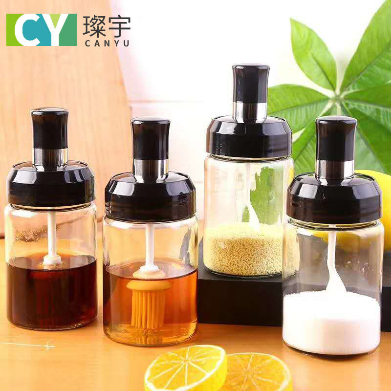 Seasoning box, glass salt jar, household spoon lid, integrated seasoning jar, kitchenware, seasonings, sealed moisture-proof glass set full figure