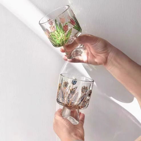 High-legged ice cream cup, cold drink coffee cup, dessert yogurt pudding juice glass cup, exquisite Fuji Mountain cup Specification drawing