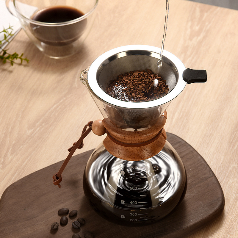 Wholesale hand-brewed coffee POTS, high borosilicate glass sharing POTS with stainless steel filter cups, drip cold-brewed coffee utensils Application Scenario