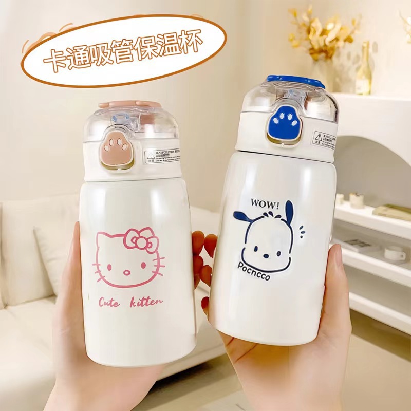 New cartoon insulated cup, 316 stainless steel cup for women, children's water cup, high appearance level, double-drinking cup, student straw cup Specification drawing