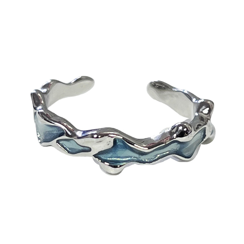 Minimalist ice blue butterfly snake-shaped individual open ring for women's Instagram cold style fashion niche design pleated ring Item Picture