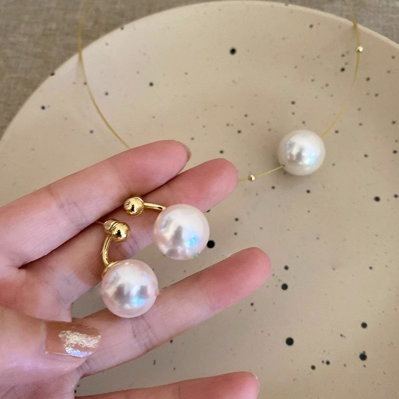 Single large pearl pendant necklace for women, 2023 new style earrings, light luxury and niche design sense neckchain earrings details Picture