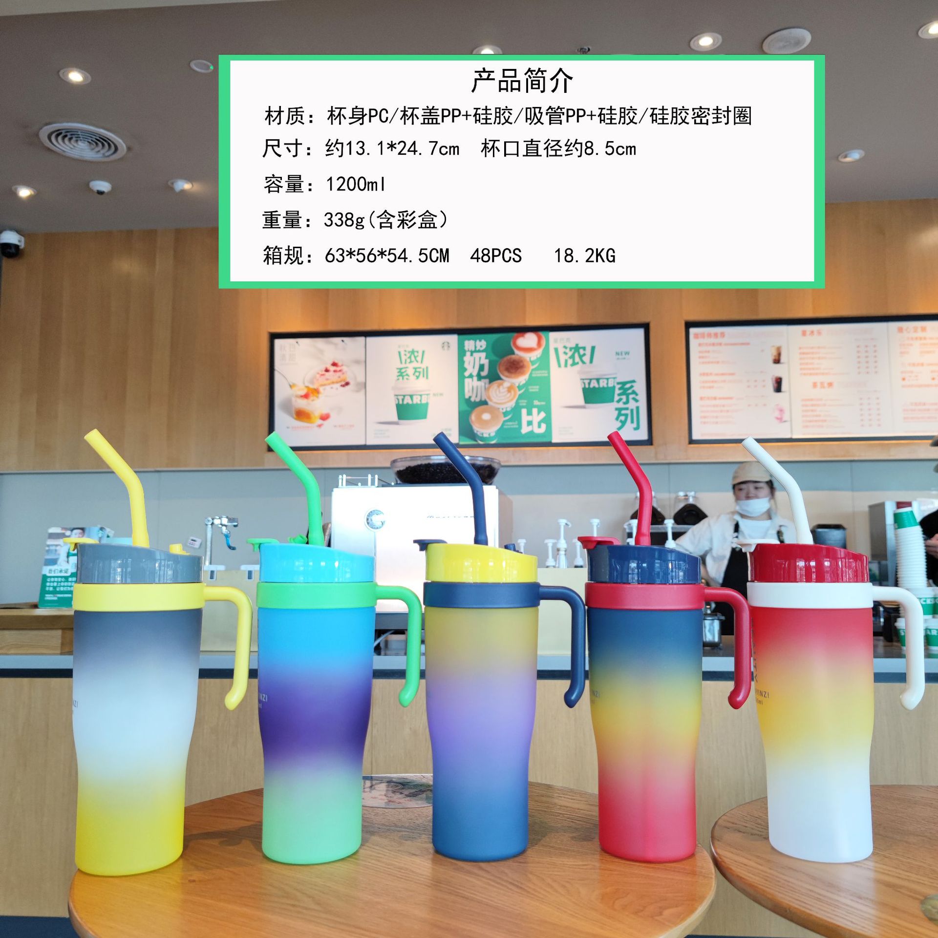 Summer car ice King Cup straw double-drinking gradient color car cup in stock wholesale portable handle plastic water cup details Picture