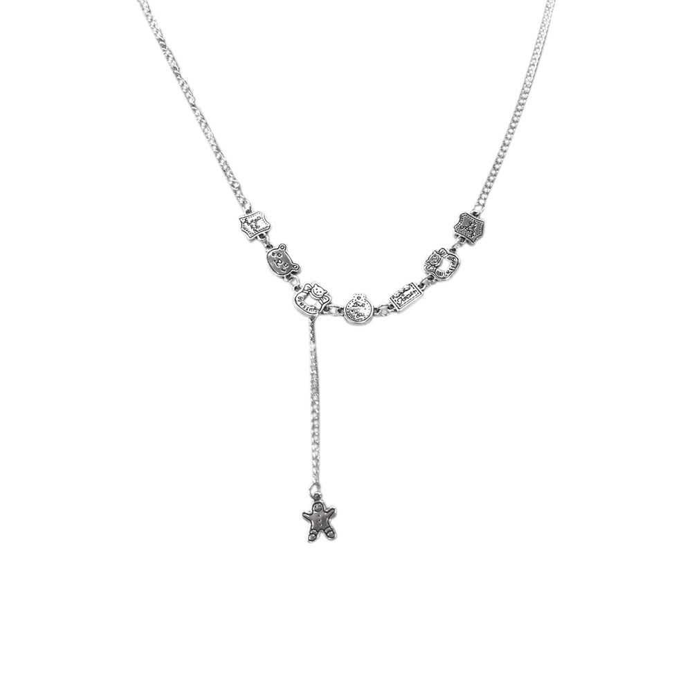 Gingerbread Man Necklace Silver 2023 New Women's light luxury niche design neckchain Hip-hop sweater chain Item Picture