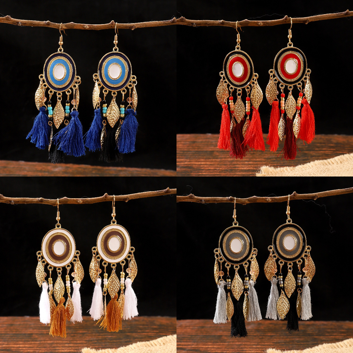 European and American cross-border personalized tassel long earrings, women's Bohemian ethnic style sweater chain necklace, autumn and winter accessories details Picture