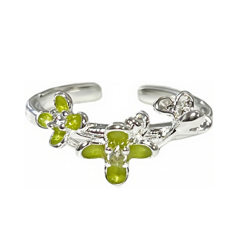 Forest-themed floral three-dimensional flower light green enamel elegant ring, women's niche design sense, cold style sweet index finger ring Item Picture
