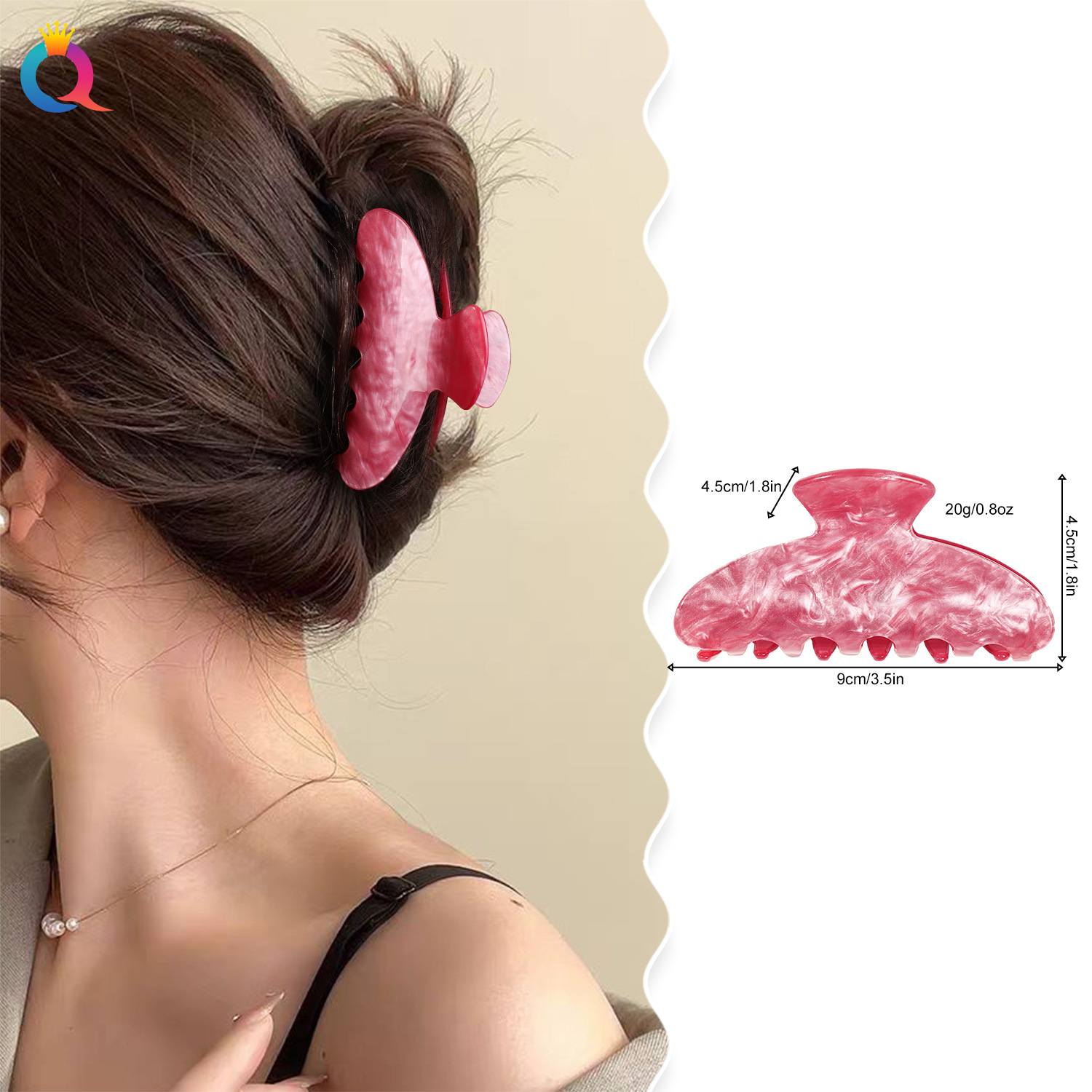 Qiyue Cross-border Acetic Acid Imitation hair Clip for Women, Korean versatile and fashionable hair clip, sand color high-end style, shark hair clip details Picture