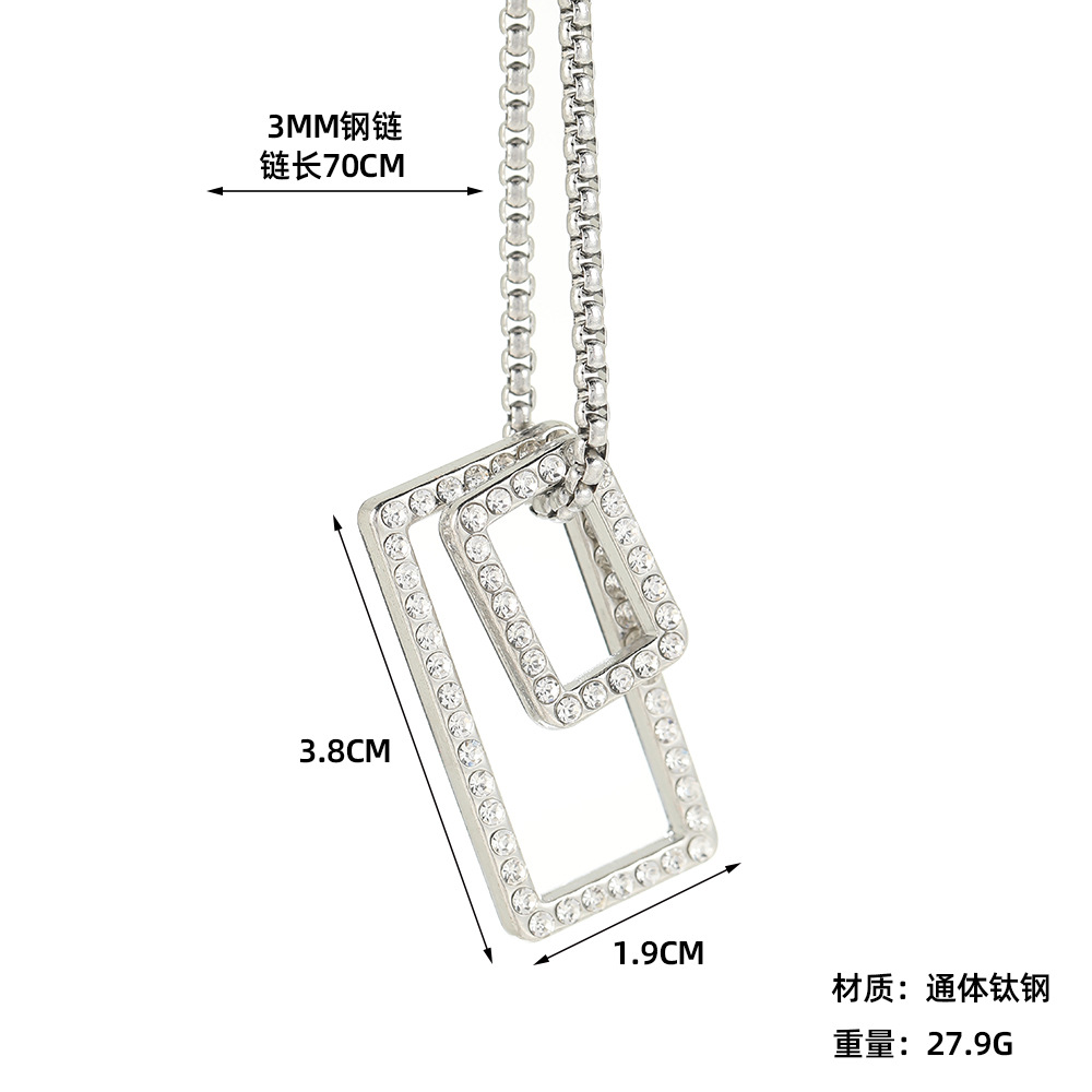 Wholesale of new cross-border square diamond-encrusted necklaces for men and women, light luxury, niche and simple geometric pendant couple sweater chains Specification drawing