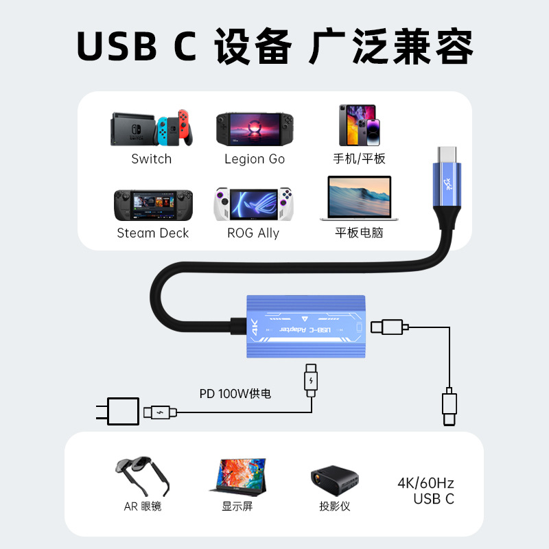 HDMI to type-c adapter cable, TYPE-C docking station extension cable, video cable, type-c male-to-female adapter cable Specification drawing