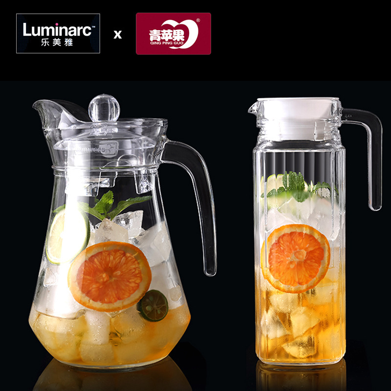 Wholesale of Lemeiya heat-resistant glass cold water kettles, green apple thickened juice kettles, flower teapots with logo printing Specification drawing