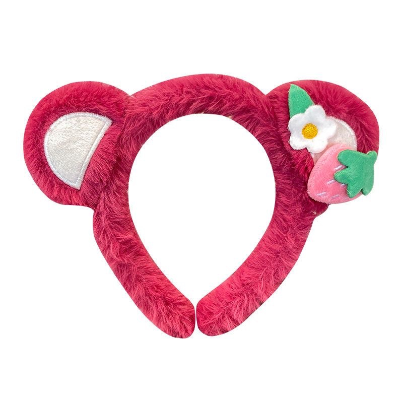 Cute face-washing hair band for tying hair, special headband for girls' autumn and winter plush mask application, strawberry ear hairpin headwear Item Picture
