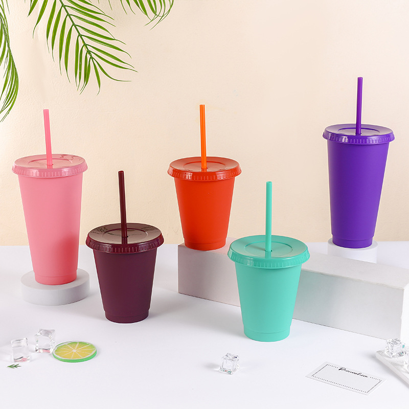 Cross-border exclusive plastic straw cups, children's frosted portable cups, milk tea beverage drinking cups, 16oz factory wholesale details Picture