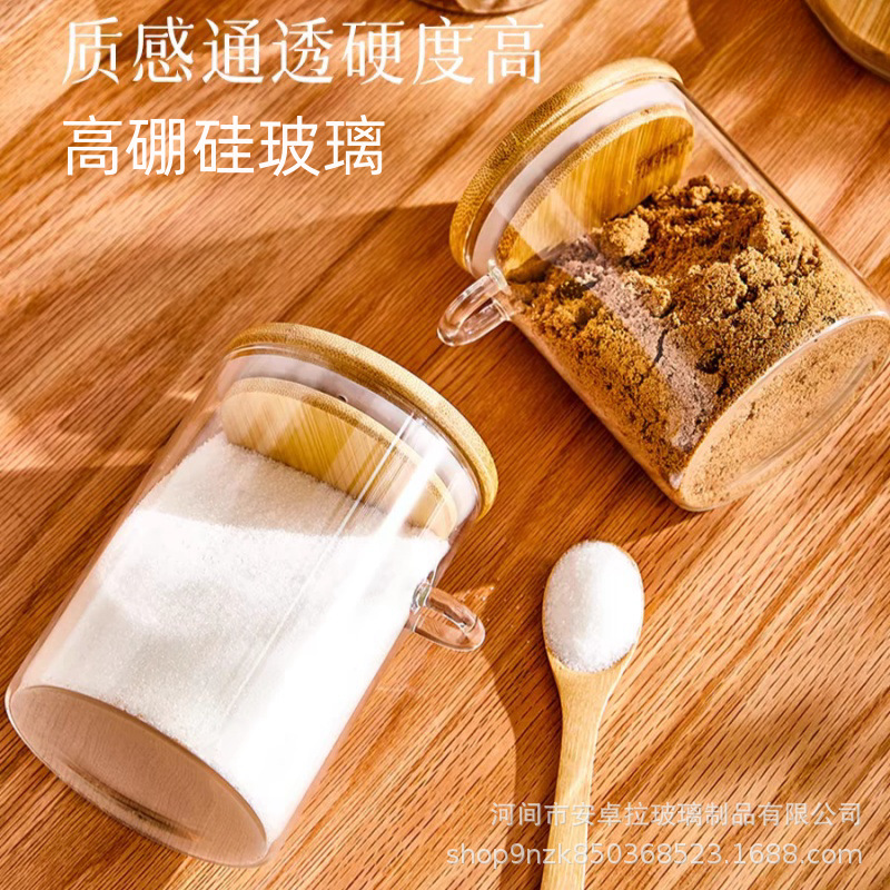 Customized high borosilicate transparent sugar jars, storage jars with spoons, household sealed storage glass storage jars, kitchen organization details Picture