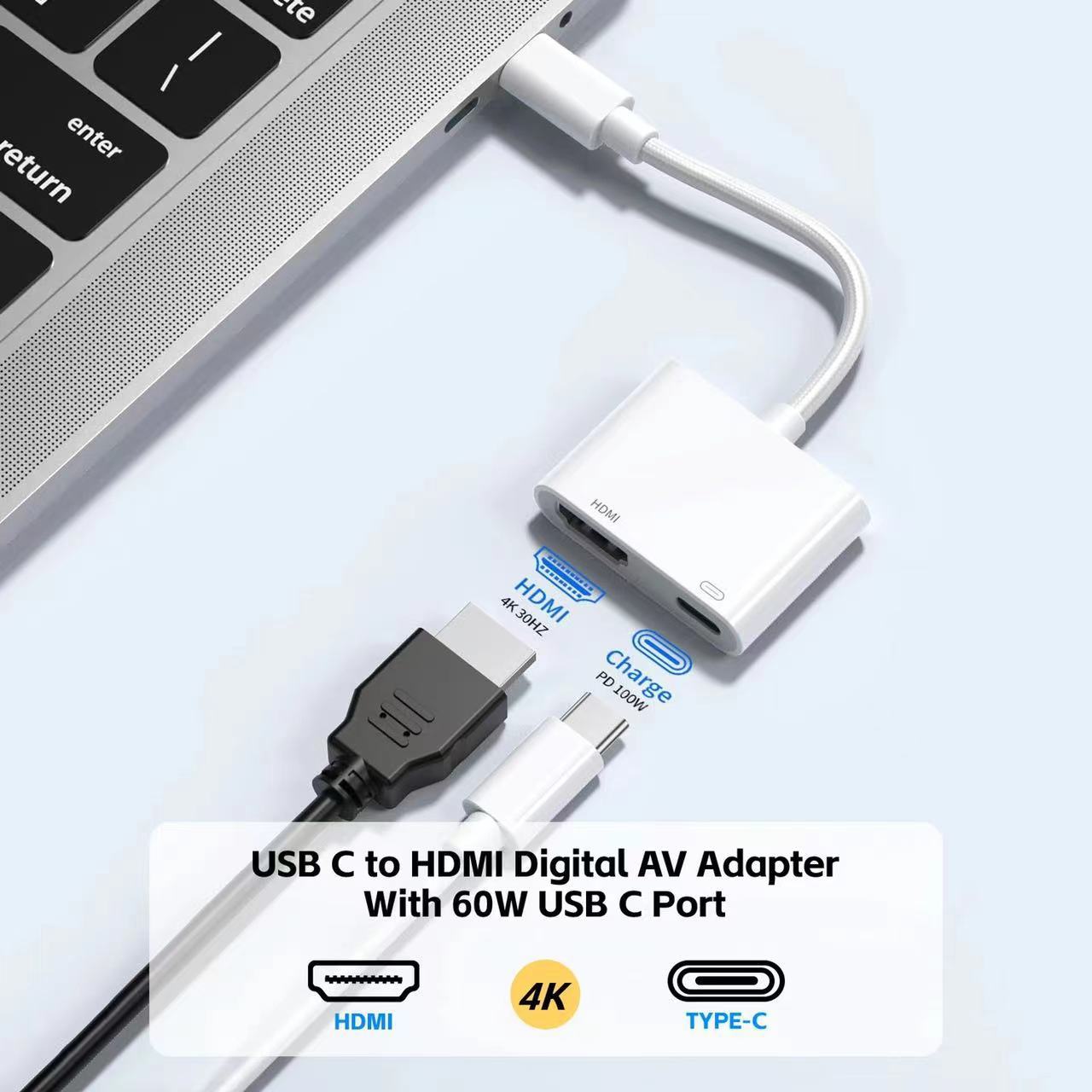 type-c to hdmi+PD100W expansion 4K 60HZ high-definition laptop 2-in-1 adapter cable Application Scenario