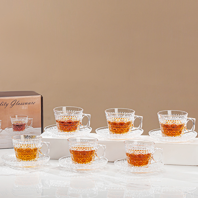 New style coffee cups and saucers, European luxurious and simple glass coffee cups with saucers, exquisite British tea cups for export details Picture