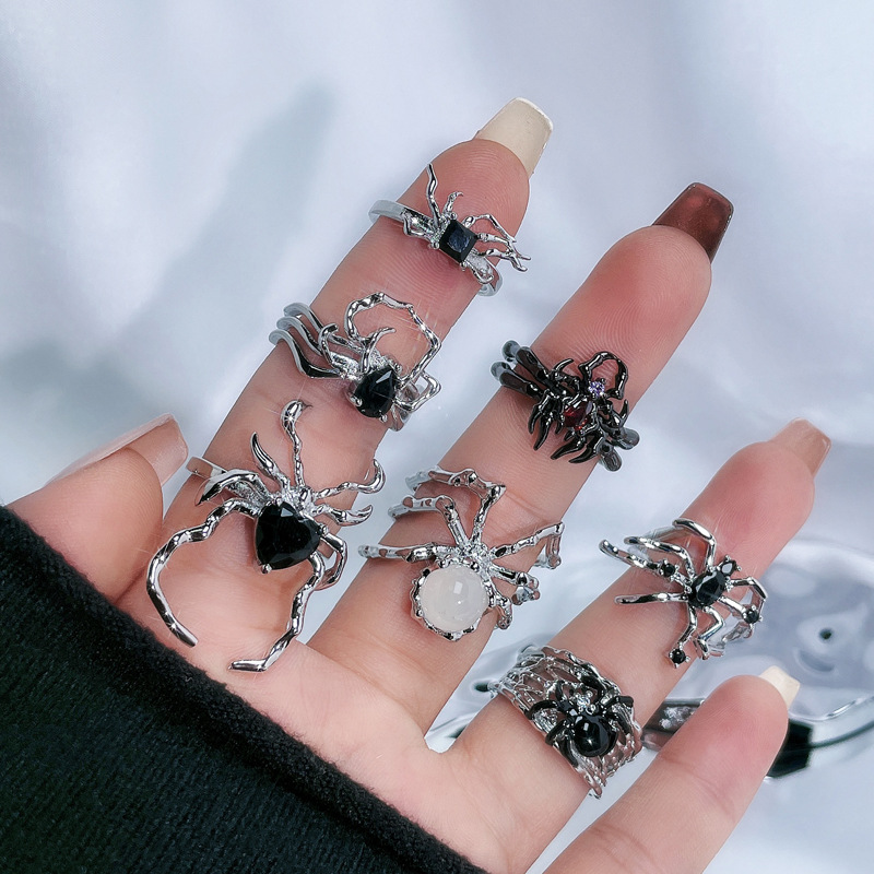 European and American punk irregular spider opening ring, neutral style, hot girl fashion, hip-hop personality index finger ring accessory trend Specification drawing