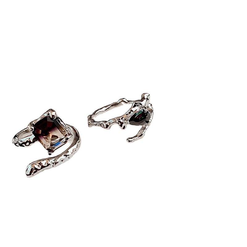 ins niche retro dark style lava personality gradient zircon ring, high-end design sense open index finger ring for women Item Picture