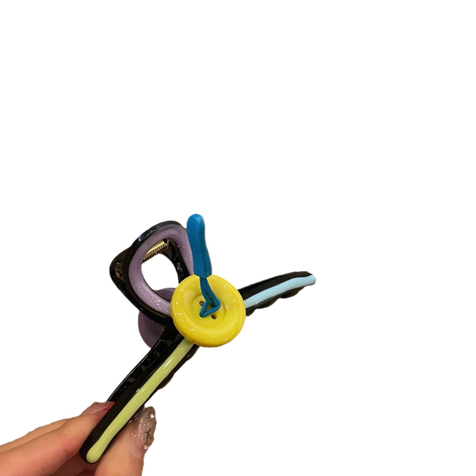Korean Heavy Industries' color-blocking oil drip button hairpins, women's large color grabbers, ins style, high-end feel, French style hairpins Item Picture