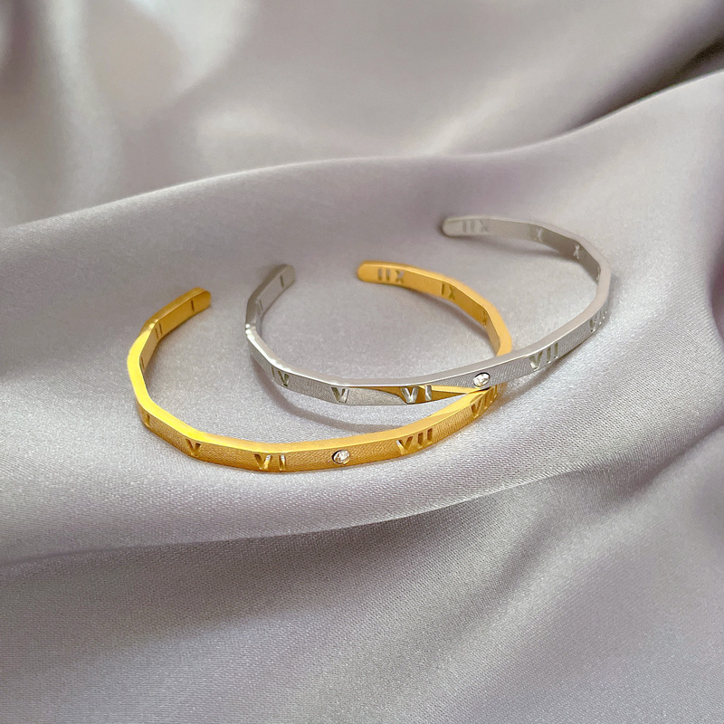 【 All-titanium Steel 】 European and American INS style digital titanium steel bracelet, minimalist cross-border retro fashionable stainless steel jewelry details Picture