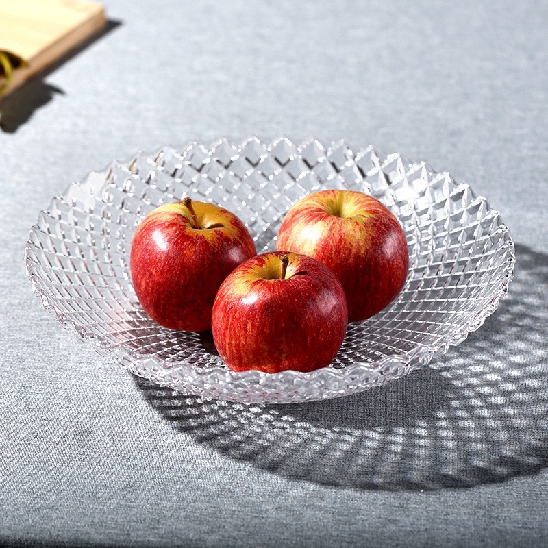 Green apple transparent glass fruit plate, threaded fruit plate, bamboo woven fruit plate, household snack and small food plate full figure