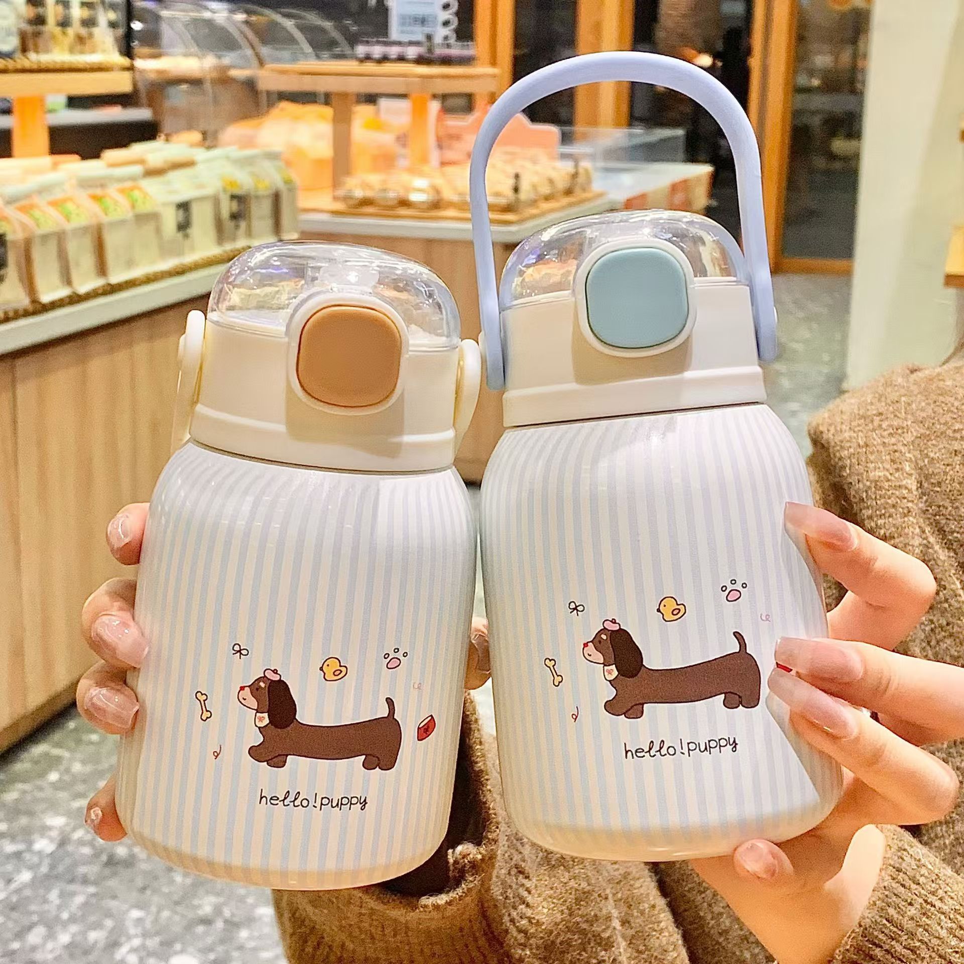 New cartoon cat insulated cup, high school girls' appearance level, ins straw cup, cute and portable for students, 316 stainless steel water cup details Picture