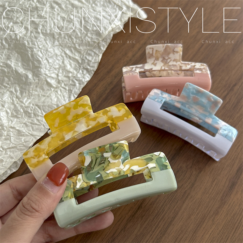 Korean InS-style color-blocked acetate gripper, ethereal girl's simple back head clip, hair clip, top clip and hair accessory details Picture
