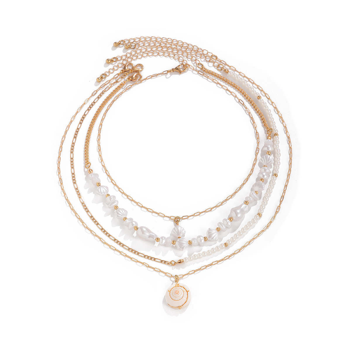 European and American cross-border jewelry beaded shell ocean style retro necklace crushed stone baroque imitation pearl necklace Item Picture