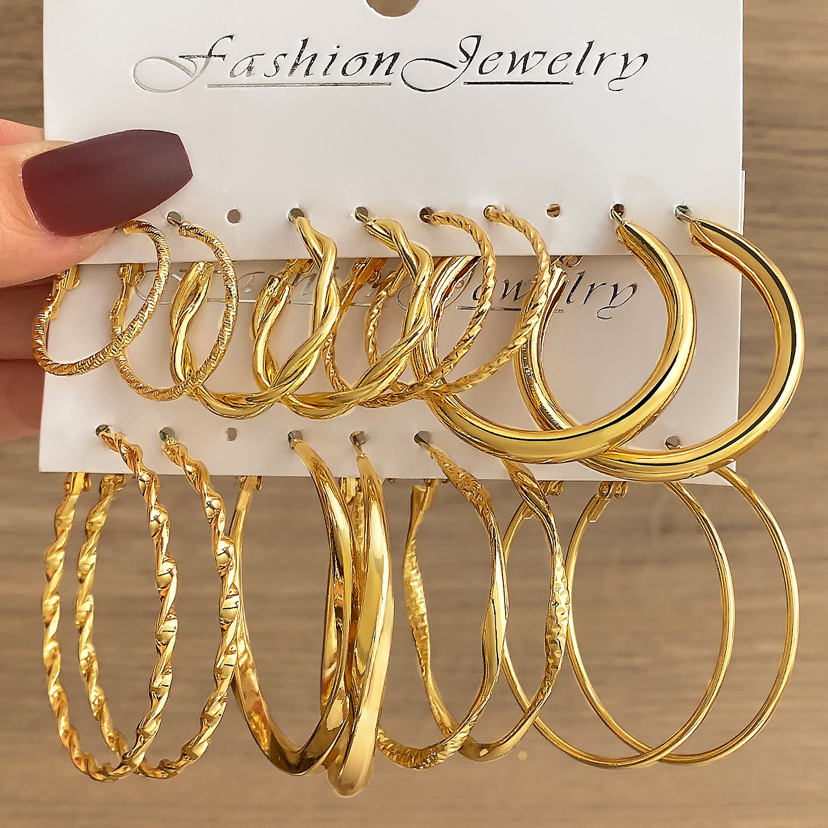 Cross-border best-selling simple large-circle metal irregular circle stud earring set, creative and personalized 8-piece set of earrings full figure