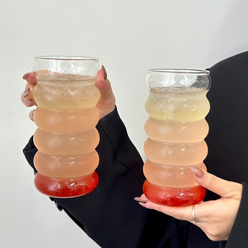High borosilicate glass transparent six-ring caterpillar cup, high-temperature resistant single-layer cup, high appearance level, simple thickened glass cup Specification drawing