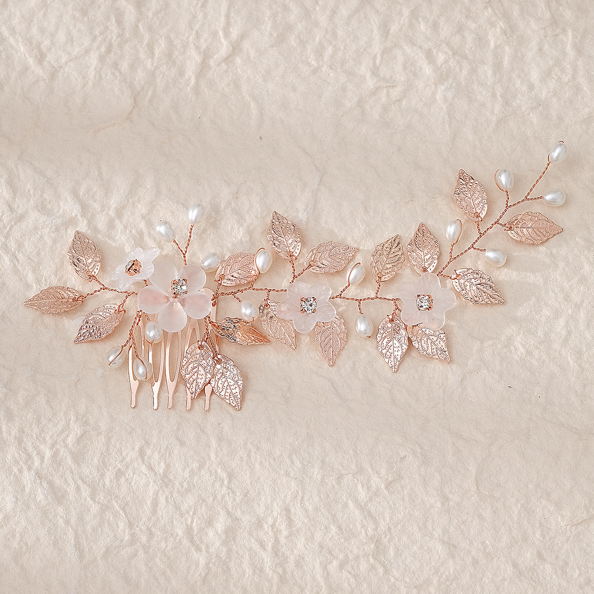 New Chinese-style ancient-style Xiuhe hair accessory, versatile golden leaf hand-inserted comb, cheongsam, Hanfu, updo, pearl hair comb Specification drawing