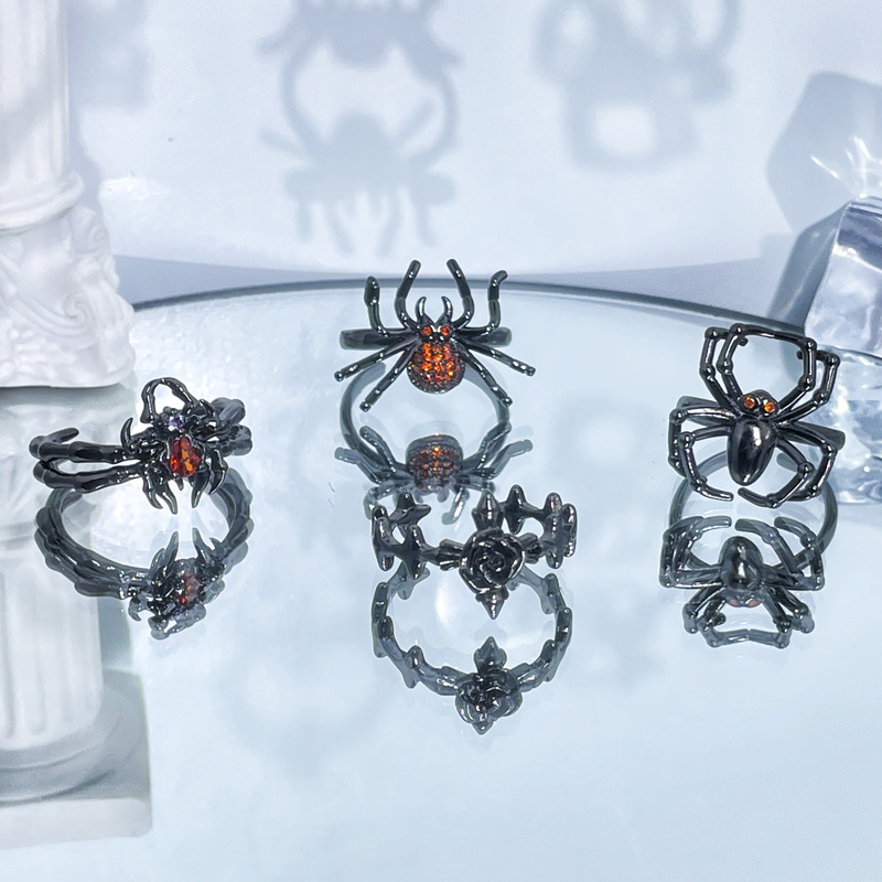 Dark spider-style fashion open ring for women's personality, versatile, niche hot girls, hip-hop, cool and cold style food ring Specification drawing