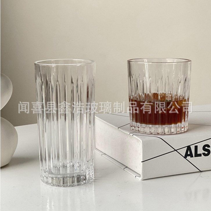 Creative striped whisky glass, classical and retro vertical sword-patterned spirits glass, personalized glass sword-patterned glass for home use Specification drawing