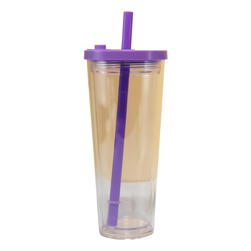 【 Customized Processing 】 Double-layer plastic straw water cup, coffee cup, new portable heat-insulating cold drink cup for easy use Item Picture