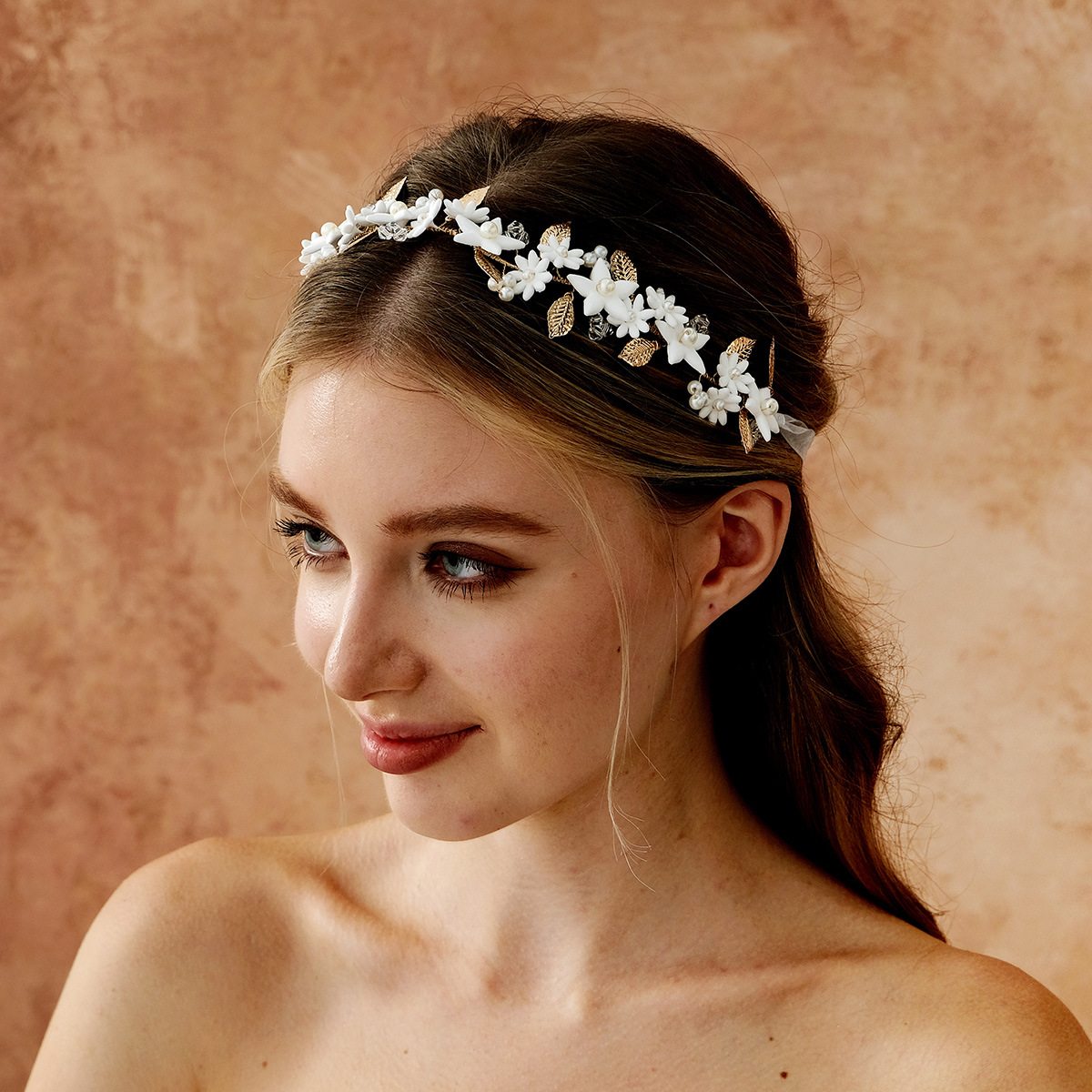 Retro golden leaf wreath headband, children's performance handcrafted headband, wedding bride bridesmaid headband, flower girl headwear full figure
