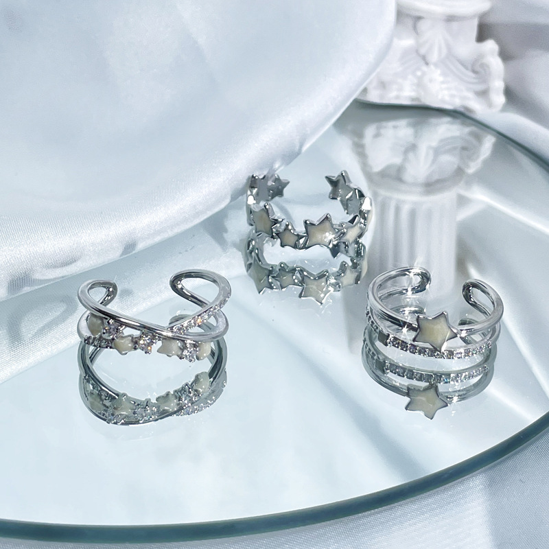 Simple star-drop glazed open ring for women's fashion, sweet and cool, exquisite and versatile, in a cold style on Instagram, a niche index ring trend full figure