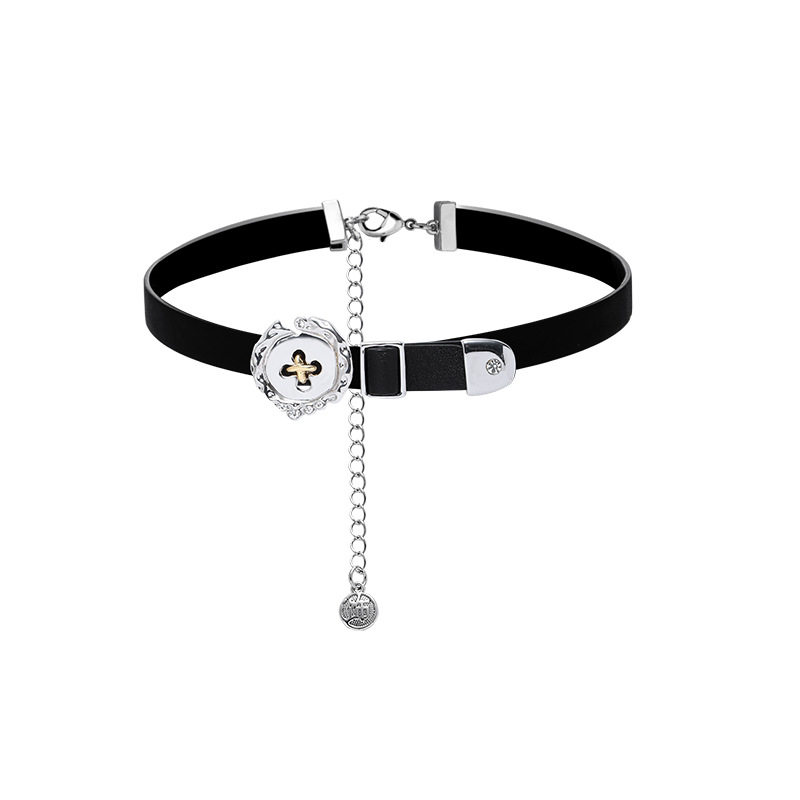 Leather button necklaces, punk style street choker fashion necklaces, hot girl niche design necklaces wholesale Item Picture